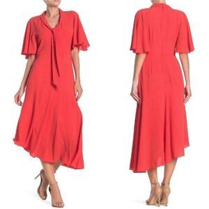 Coral Drop Neck Tie Crepe Dress